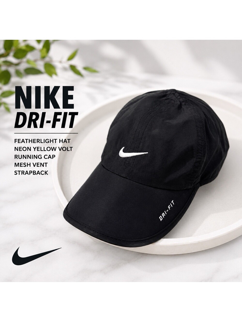 Nike Womens Dri-Fit Hat Black Kids Running Cap Just Do It Strapback Size M